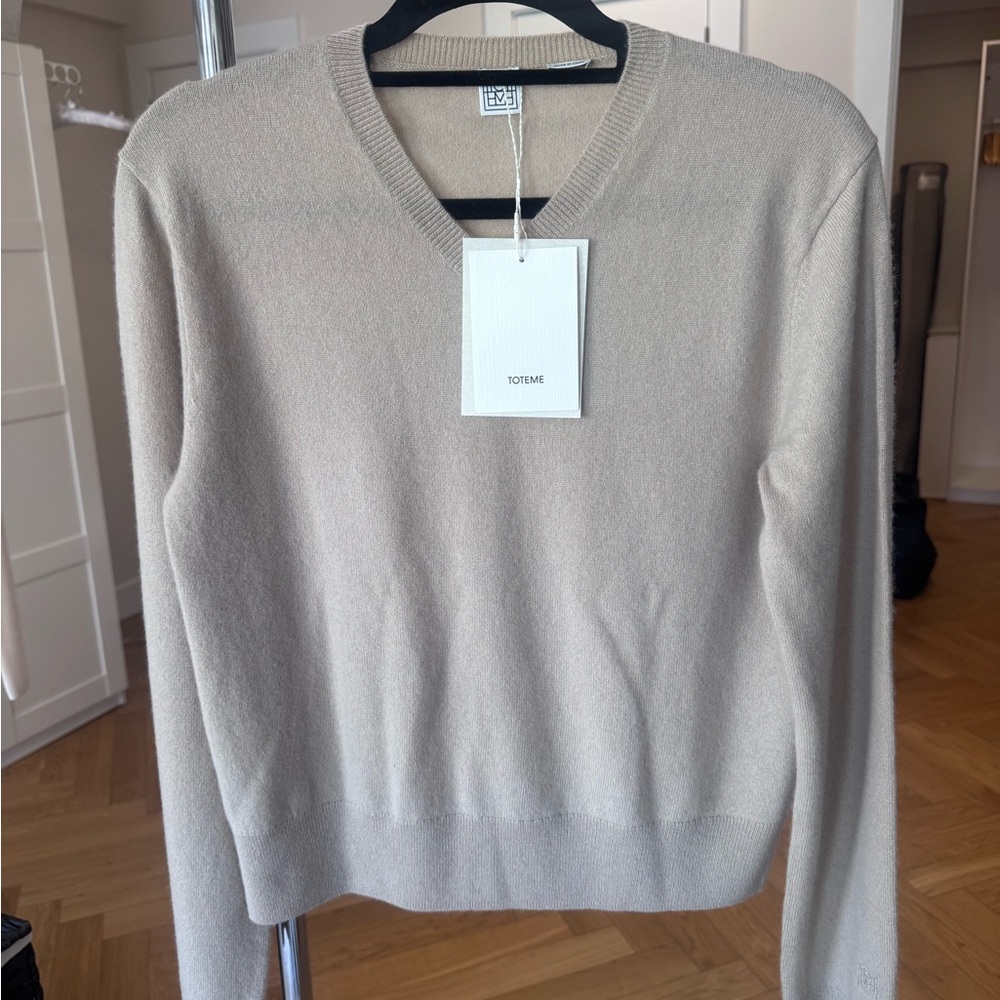 Toteme Cream V-Neck Sweater Minimalist Design